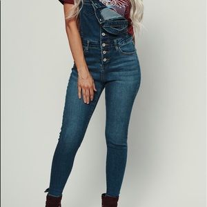 Kancan high rise stretch button down overalls